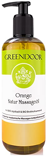 500ml GREENDOOR Massageöl Orange, BIO Jojobaöl Aprikosenkernöl und natürlich reines ätherisches Orangen-Öl, ideales Natur Körperöl vegan, Naturkosmetik, Massage ohne Paraffin, Geschenke - 1