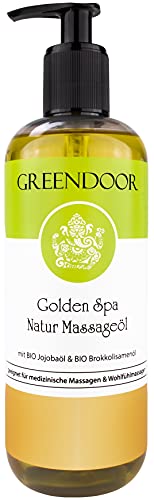 500ml Sparpackung GREENDOOR Massageöl Golden SPA, natur-reines BIO Jojobaöl und Aprikosenkernöl, Öl für natürliche Massage, entspannender Duft, hervorragendes Körperöl, Geschenke - 1