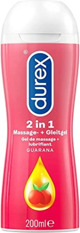 Durex Gleitgel Play 2-in-1 Massage Guarana – Wasserbasiertes Gleitmittel mit anregenden Guaranaextrakten für sinnliche Intimmassagen – 1 x 200 ml im Spender - 1
