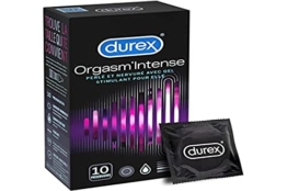 Durex Intense Orgasmic Kondome, Gerippte und genoppte Kondome mit Stimulationsgel für eine intensivere Befriedigung der Frau, 1er Pack (1 x 10 Stück) - 1