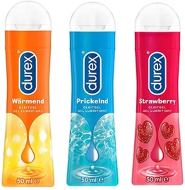 Gleitgel Funpaket 3er Set für Sie und Ihn mit 1x Durex Play Wärmend + 1x Durex Play Prickelnd in + 1x Durex Play Strawberry 50ml Dosierflaschen - 1