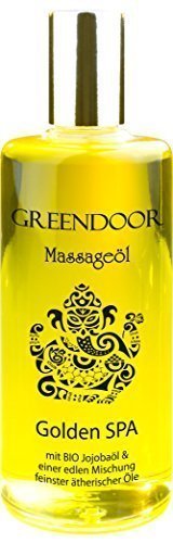 GREENDOOR Massageöl Golden SPA 100ml, natur-reines BIO Jojobaöl und Aprikosenkernöl, vegan, natürlicher entspannender Duft, Spitzenqualität, hervorragendes Körperöl, Geschenke - 1
