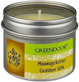 Greendoor Natur Massagekerze Golden SPA 100 ml, BIO Sojawachs + Bio Babassu entspannende ätherische Öle, vegan rußt nicht, natürlich ohne Tierversuche, Weihnachten Geschenke Massage-öl Naturkosmetik - 1