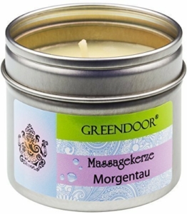 Greendoor Natur Massagekerze Morgentau 100ml, BIO Sojawachs, BIO Babassu und entspannende ätherische Öle, vegan, rußt nicht, natürlich ohne Tierversuche, Naturkosmetik Geschenke Massage-öl - 1