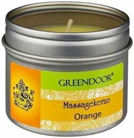 Greendoor Natur Massagekerze Orange vegan 100ml, BIO Sojawachs, BIO Babassu, natur-reines Orangen-Öl, rußt nicht, natürlich ohne Tierversuche, Naturkosmetik Geschenke Massage-Öl - 1