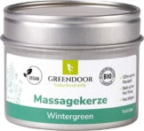 GREENDOOR Natur Massagekerze Wintergreen 100ml, frischer anregender rein natürlicher Duft und BIO Öle, vegan, rußt nicht, Naturkosmetik Geschenke Sportler Sport Massage-öl, Peta approved - 1