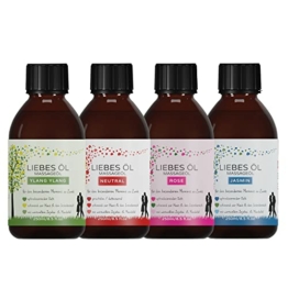 MakeLove Massageöl Liebesöl Set: 4 x 250ml (Neutral, Rose, Jasmin, Ylang Ylang) für Erotische Massage | Partnermassage | Tantra - 250ml pflegendes Öl für die besonderen Momente zu Zweit - 1