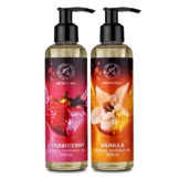 Sinnliches Massage Öle Set - 2 x 200ml - Erdbeere und Vanille - Körper Massage Öl mit Mandelöl und Traubenkernöl - Essbar - Verzehrbar - Kissable Öl - Entspannungöl - Liebesöl - Massageöl für Paare - 1