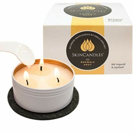 SkinCandles Bio Kokosöl Hautpflege Kerze | Wellness Geschenk für Frauen, Geschenk Freundin | skin candles | Massagekerze, Entspannung, Wellness Set | für normale Haut - 150ml Made in Germany - 1